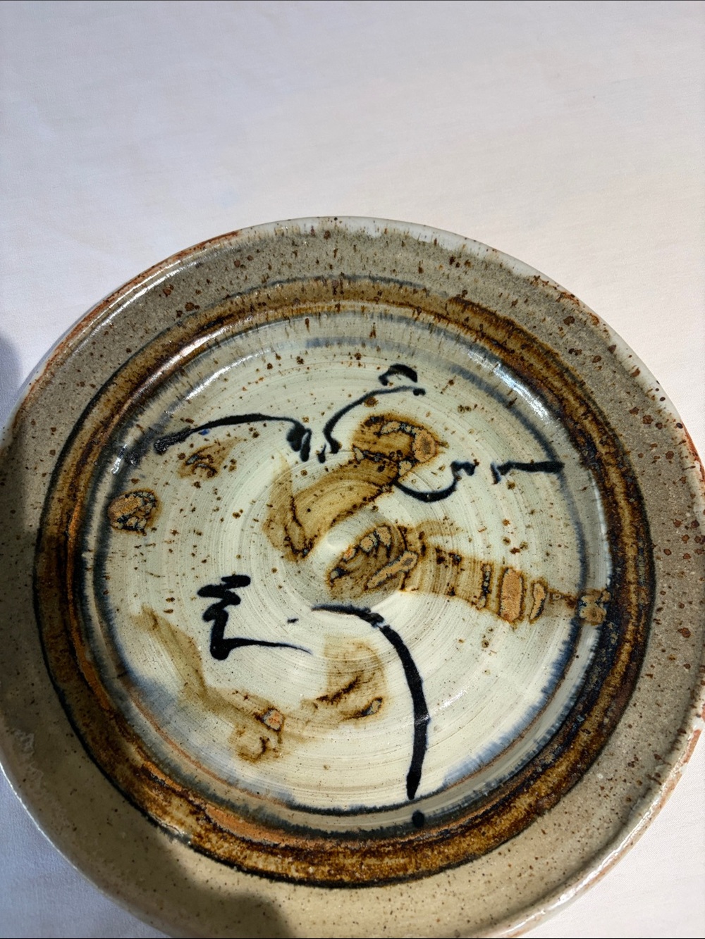 Handcrafted Ceramic Decorative Plate in Cream and Brown
